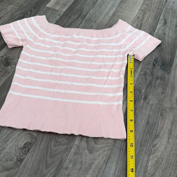 Garage Short Sleeve Off Shoulder Sweater coquette pink striped - Picture 5 of 6